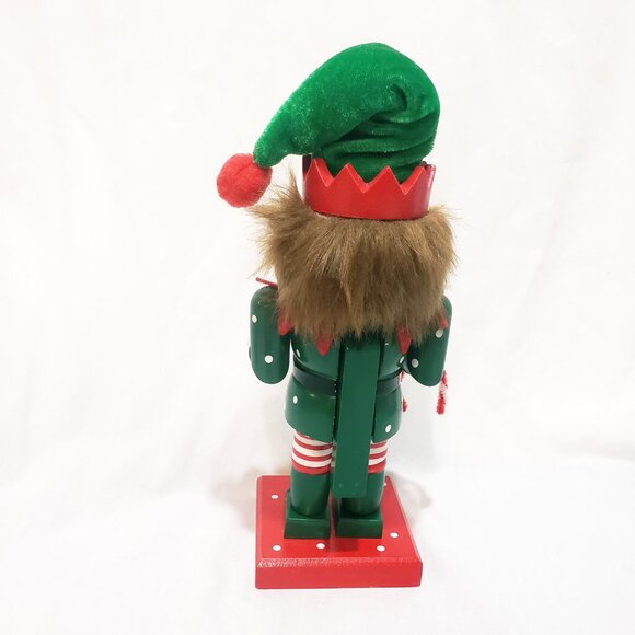 Elf Nutcracker Polka Dot Green Red Christmas 9.5" Figurine Wooden 2015 - Picture 3 of 6